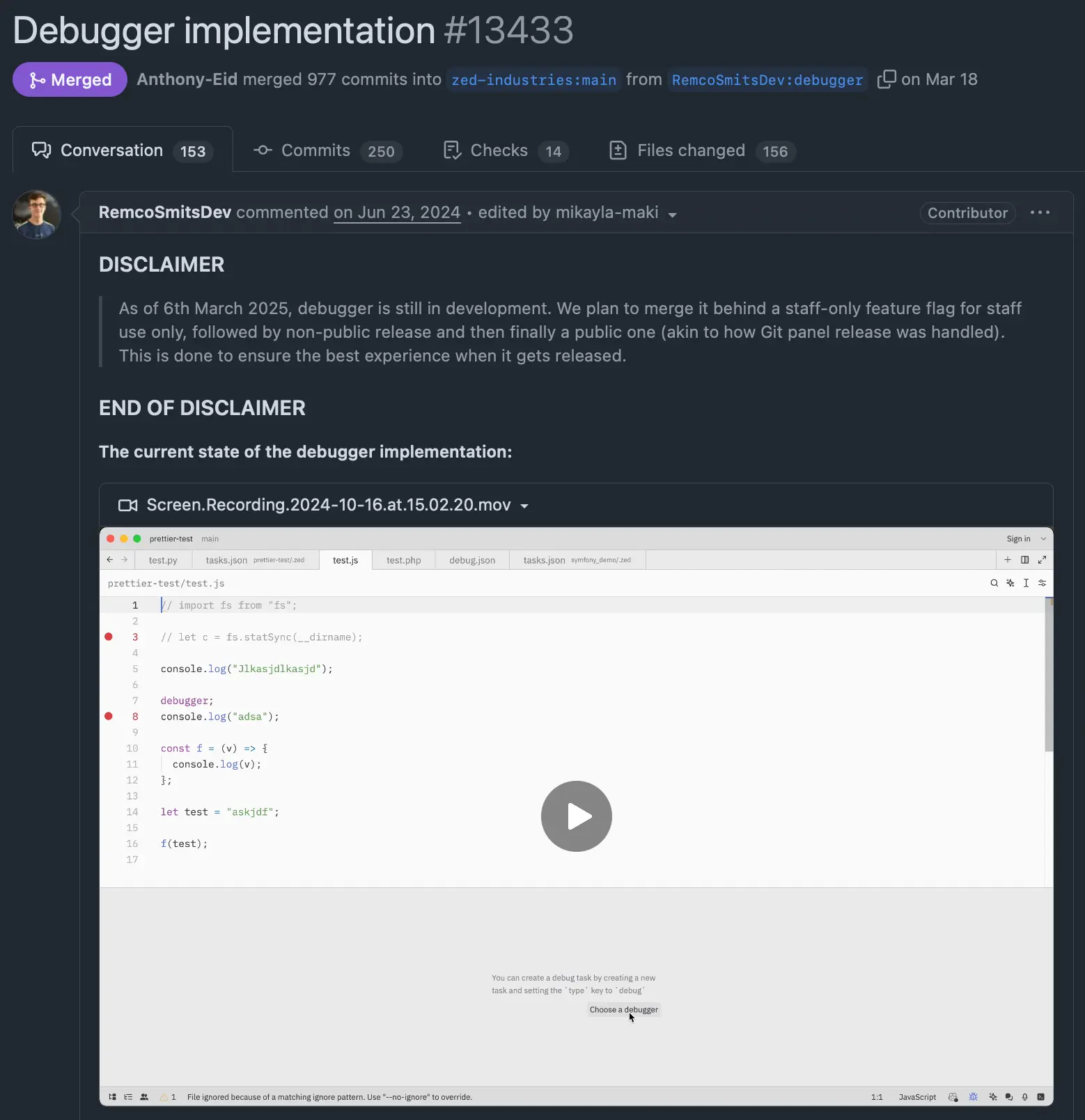 The debugger pull reqeust